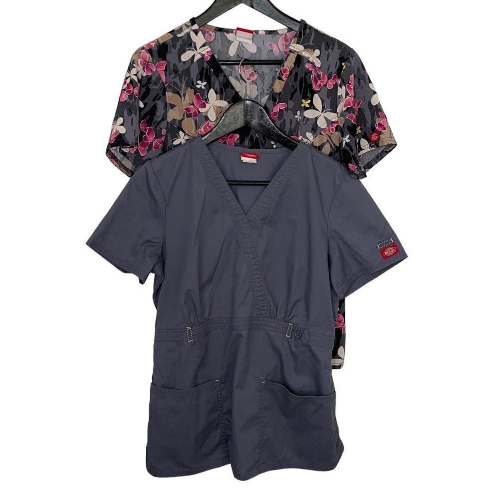 Dickies Scrub Tops Gray and Floral Size Medium